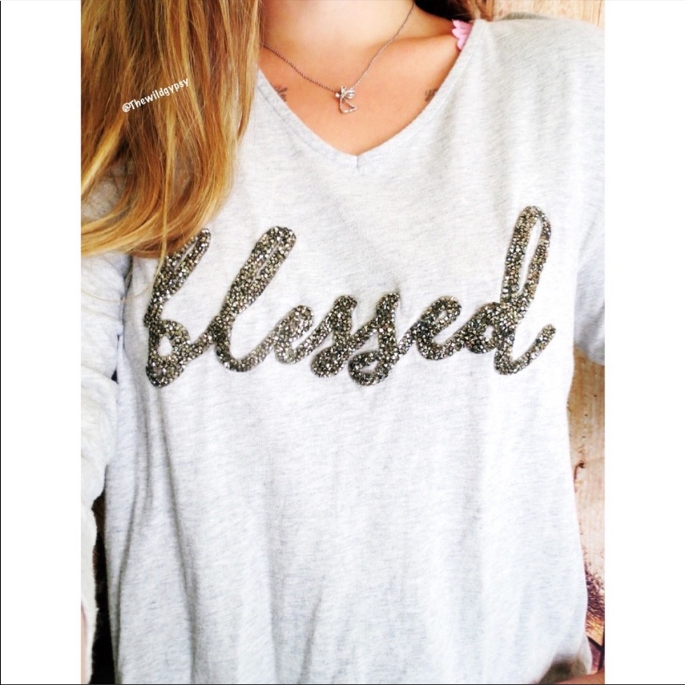 Long sleeve gray embellished blessed shirt